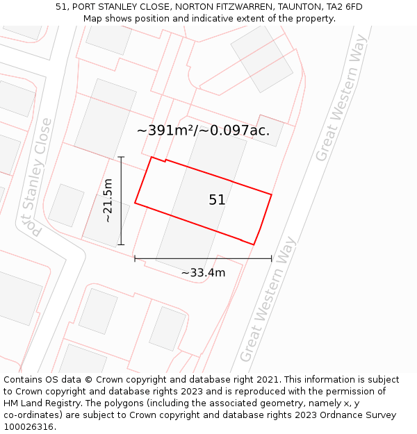 51, PORT STANLEY CLOSE, NORTON FITZWARREN, TAUNTON, TA2 6FD: Plot and title map