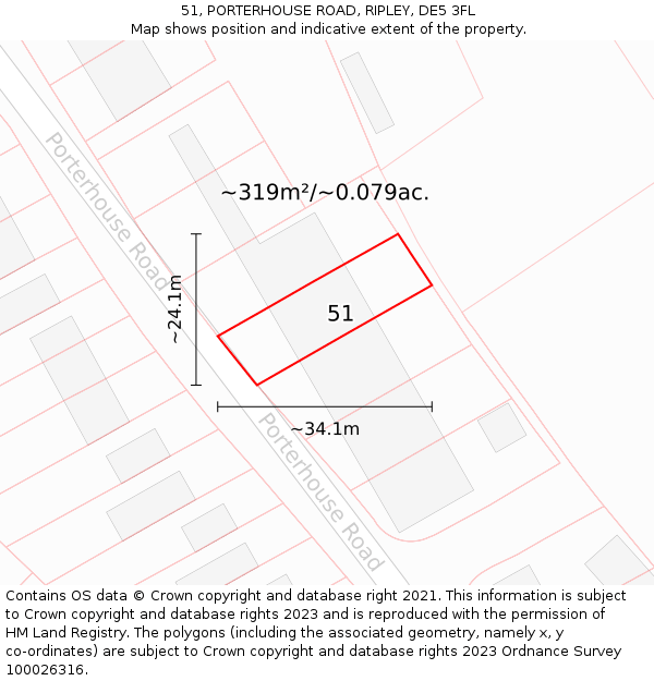 51, PORTERHOUSE ROAD, RIPLEY, DE5 3FL: Plot and title map