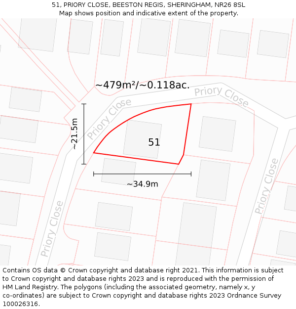 51, PRIORY CLOSE, BEESTON REGIS, SHERINGHAM, NR26 8SL: Plot and title map