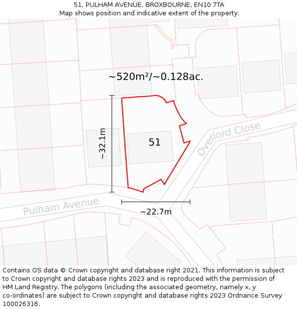 51, PULHAM AVENUE, BROXBOURNE, EN10 7TA: Plot and title map