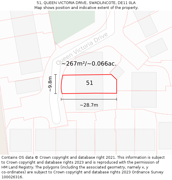 51, QUEEN VICTORIA DRIVE, SWADLINCOTE, DE11 0LA: Plot and title map