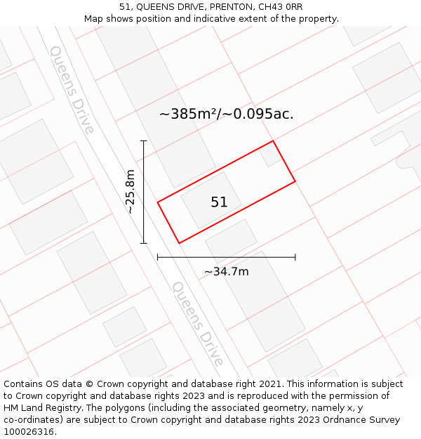 51, QUEENS DRIVE, PRENTON, CH43 0RR: Plot and title map