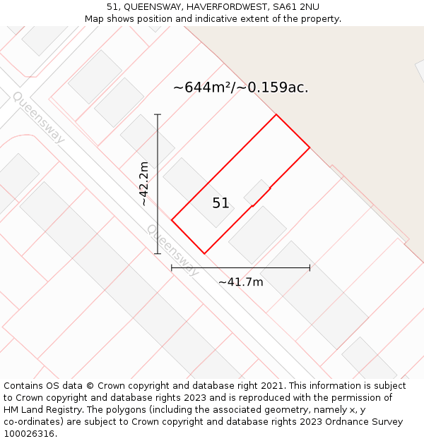 51, QUEENSWAY, HAVERFORDWEST, SA61 2NU: Plot and title map