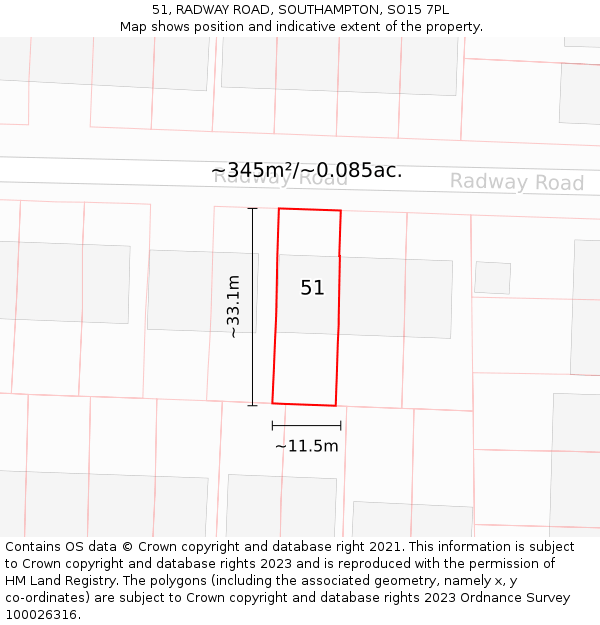 51, RADWAY ROAD, SOUTHAMPTON, SO15 7PL: Plot and title map