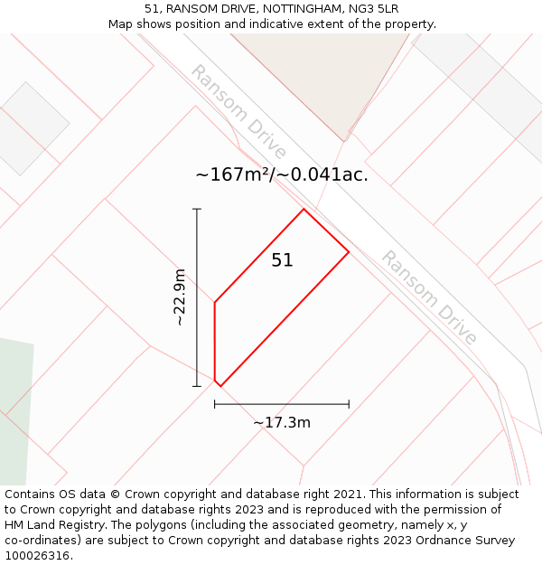 51, RANSOM DRIVE, NOTTINGHAM, NG3 5LR: Plot and title map