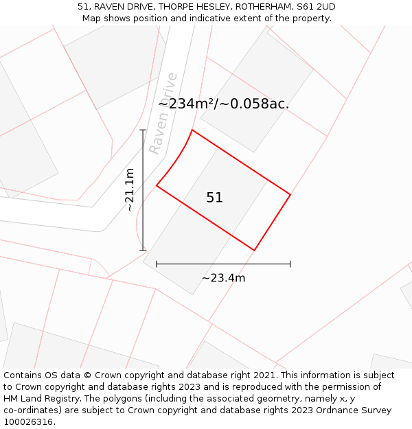 51, RAVEN DRIVE, THORPE HESLEY, ROTHERHAM, S61 2UD: Plot and title map