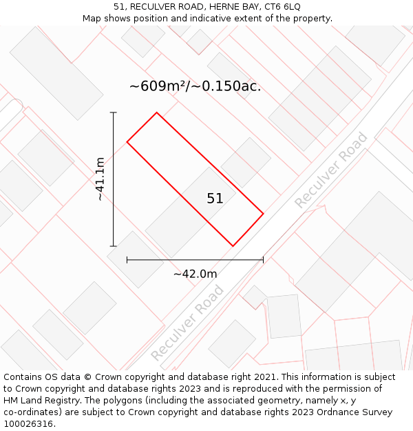 51, RECULVER ROAD, HERNE BAY, CT6 6LQ: Plot and title map