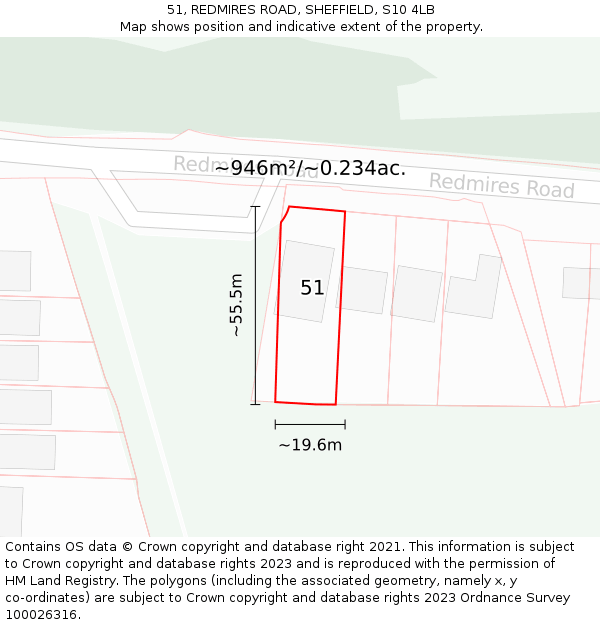 51, REDMIRES ROAD, SHEFFIELD, S10 4LB: Plot and title map