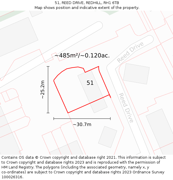 51, REED DRIVE, REDHILL, RH1 6TB: Plot and title map