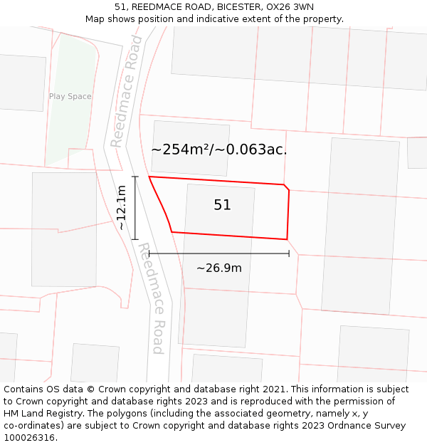 51, REEDMACE ROAD, BICESTER, OX26 3WN: Plot and title map