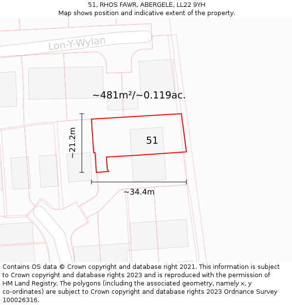 51, RHOS FAWR, ABERGELE, LL22 9YH: Plot and title map