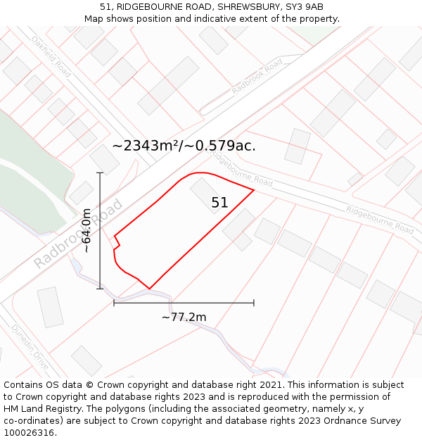 51, RIDGEBOURNE ROAD, SHREWSBURY, SY3 9AB: Plot and title map