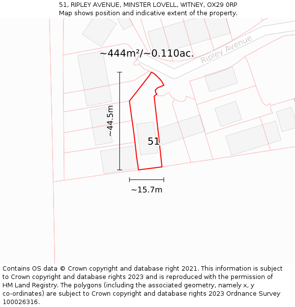 51, RIPLEY AVENUE, MINSTER LOVELL, WITNEY, OX29 0RP: Plot and title map