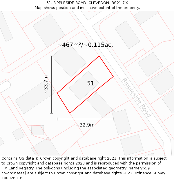 51, RIPPLESIDE ROAD, CLEVEDON, BS21 7JX: Plot and title map