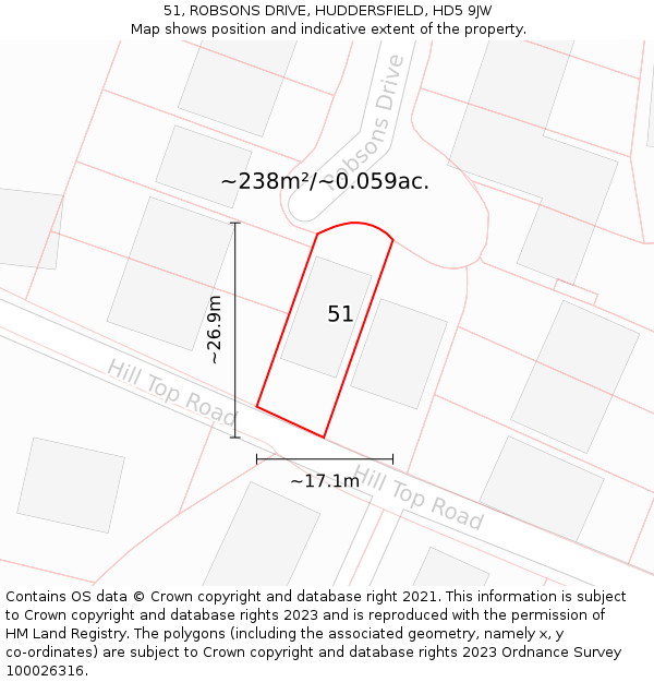 51, ROBSONS DRIVE, HUDDERSFIELD, HD5 9JW: Plot and title map