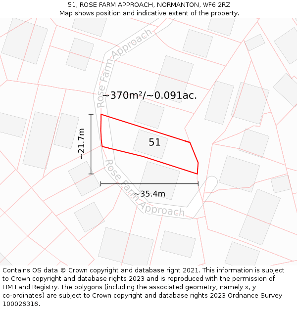 51, ROSE FARM APPROACH, NORMANTON, WF6 2RZ: Plot and title map