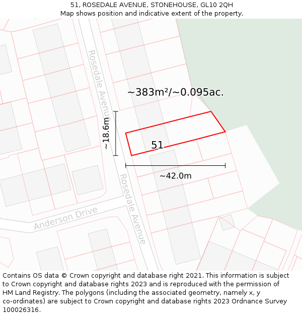 51, ROSEDALE AVENUE, STONEHOUSE, GL10 2QH: Plot and title map