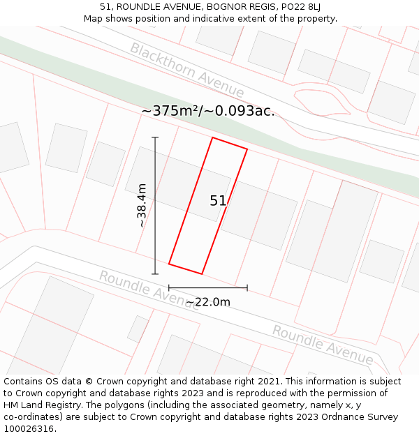 51, ROUNDLE AVENUE, BOGNOR REGIS, PO22 8LJ: Plot and title map