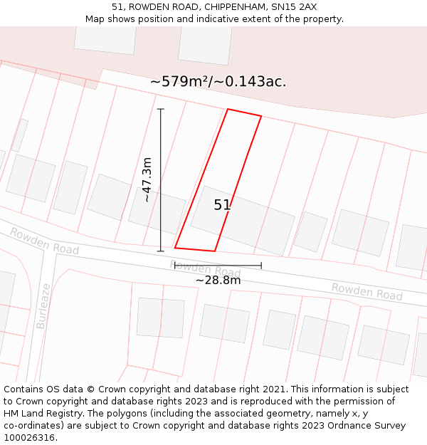 51, ROWDEN ROAD, CHIPPENHAM, SN15 2AX: Plot and title map