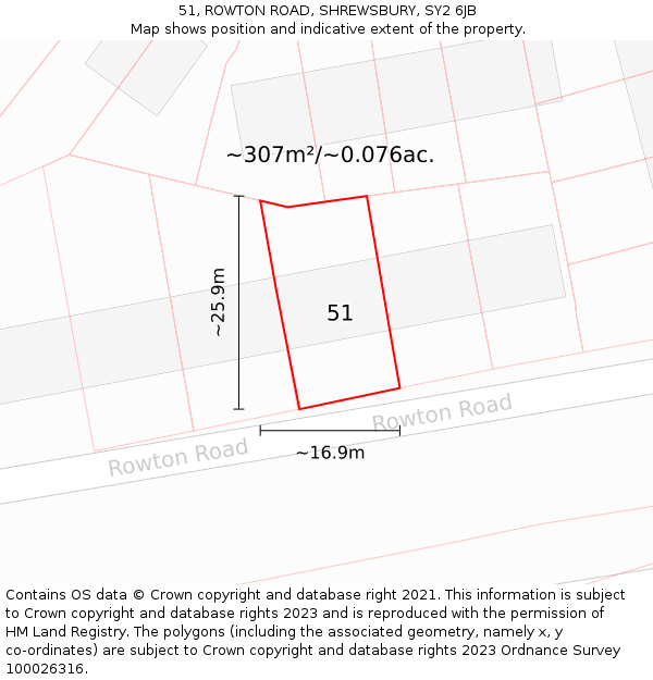 51, ROWTON ROAD, SHREWSBURY, SY2 6JB: Plot and title map