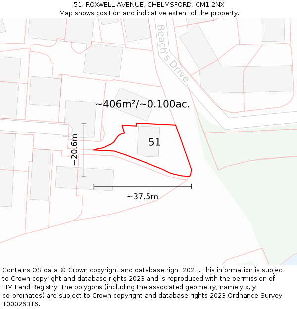 51, ROXWELL AVENUE, CHELMSFORD, CM1 2NX: Plot and title map