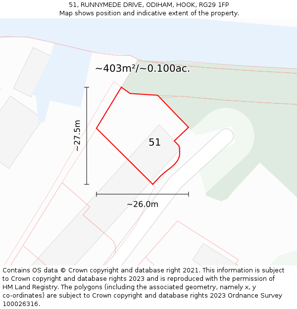 51, RUNNYMEDE DRIVE, ODIHAM, HOOK, RG29 1FP: Plot and title map