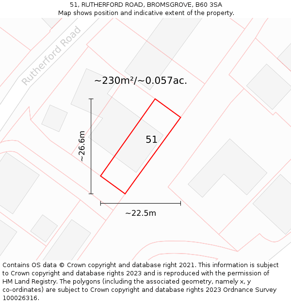 51, RUTHERFORD ROAD, BROMSGROVE, B60 3SA: Plot and title map