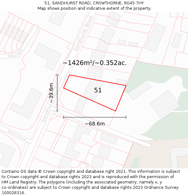 51, SANDHURST ROAD, CROWTHORNE, RG45 7HY: Plot and title map