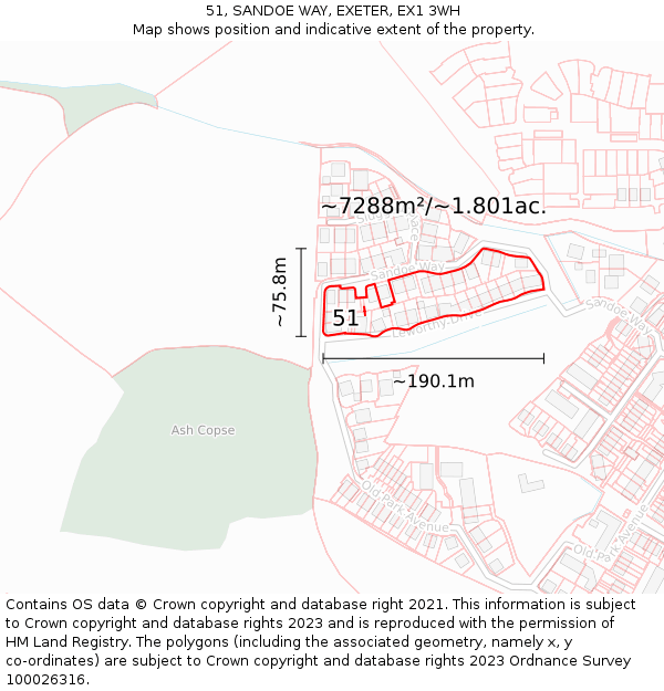 51, SANDOE WAY, EXETER, EX1 3WH: Plot and title map