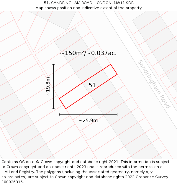 51, SANDRINGHAM ROAD, LONDON, NW11 9DR: Plot and title map