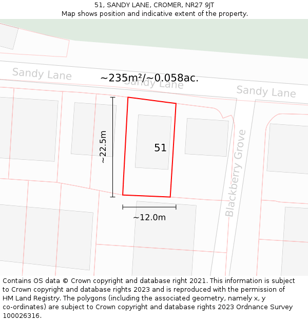 51, SANDY LANE, CROMER, NR27 9JT: Plot and title map