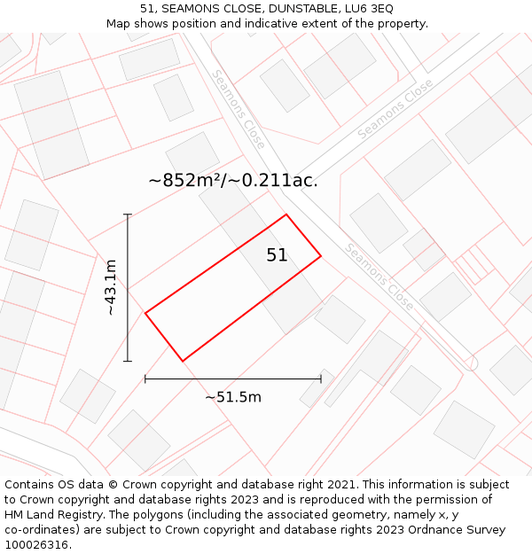 51, SEAMONS CLOSE, DUNSTABLE, LU6 3EQ: Plot and title map