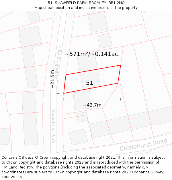 51, SHAWFIELD PARK, BROMLEY, BR1 2NQ: Plot and title map