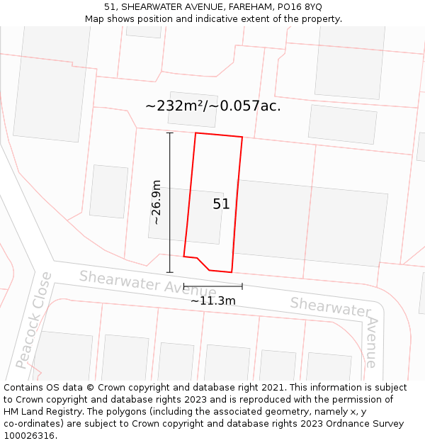 51, SHEARWATER AVENUE, FAREHAM, PO16 8YQ: Plot and title map