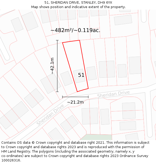 51, SHERIDAN DRIVE, STANLEY, DH9 6YX: Plot and title map