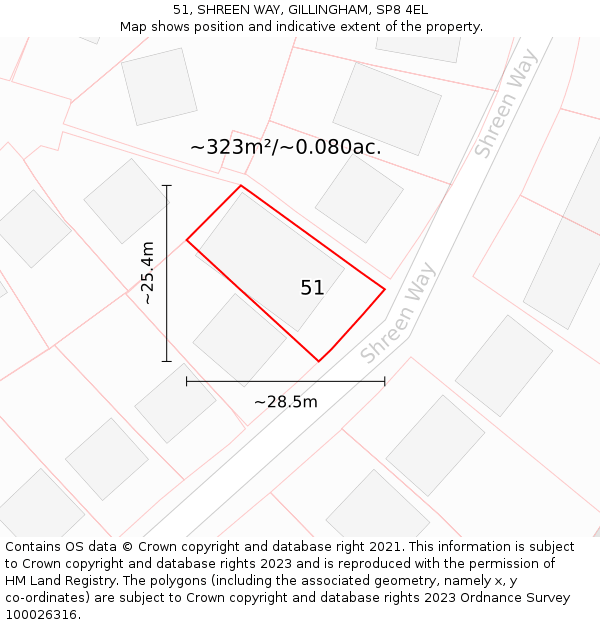 51, SHREEN WAY, GILLINGHAM, SP8 4EL: Plot and title map