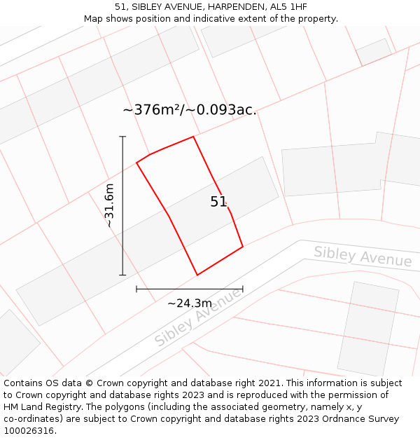 51, SIBLEY AVENUE, HARPENDEN, AL5 1HF: Plot and title map