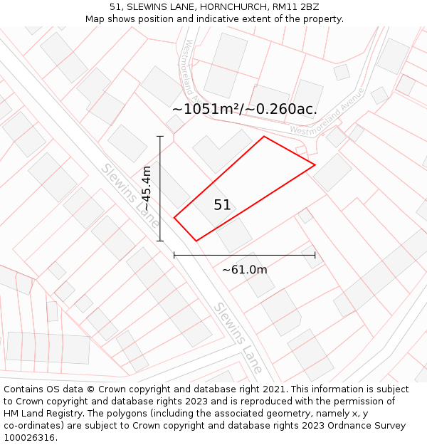 51, SLEWINS LANE, HORNCHURCH, RM11 2BZ: Plot and title map