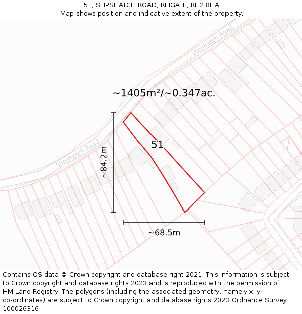 51, SLIPSHATCH ROAD, REIGATE, RH2 8HA: Plot and title map