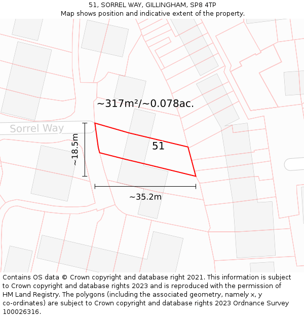 51, SORREL WAY, GILLINGHAM, SP8 4TP: Plot and title map