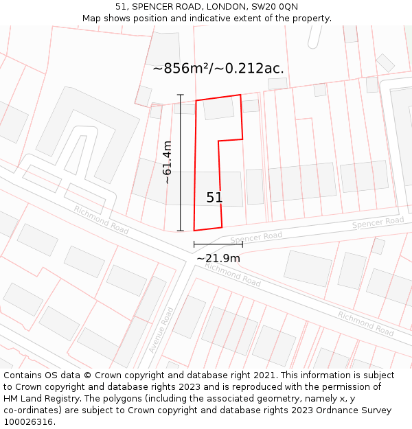 51, SPENCER ROAD, LONDON, SW20 0QN: Plot and title map
