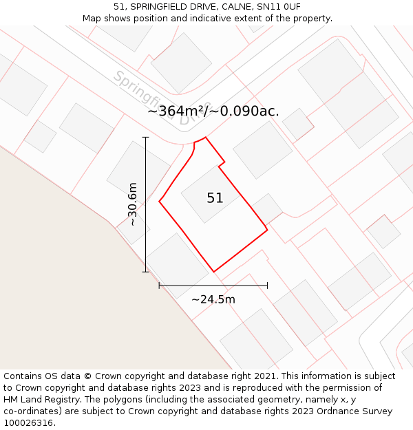 51, SPRINGFIELD DRIVE, CALNE, SN11 0UF: Plot and title map