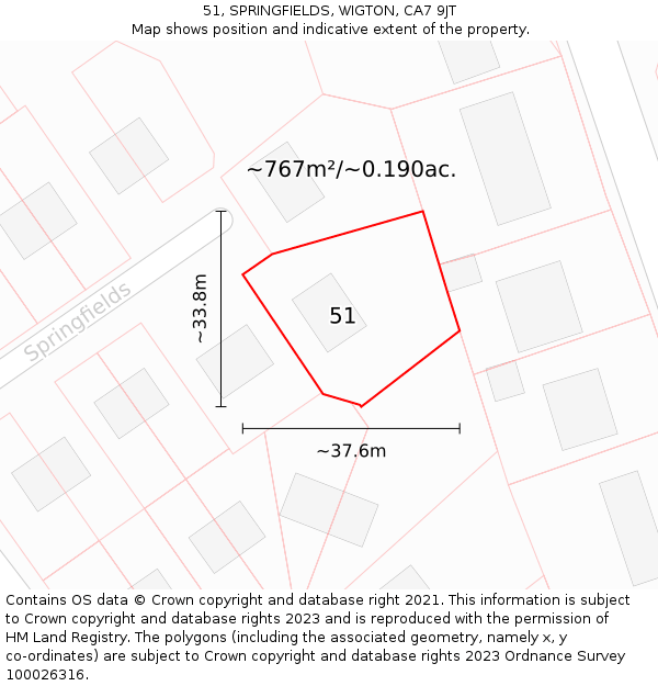 51, SPRINGFIELDS, WIGTON, CA7 9JT: Plot and title map