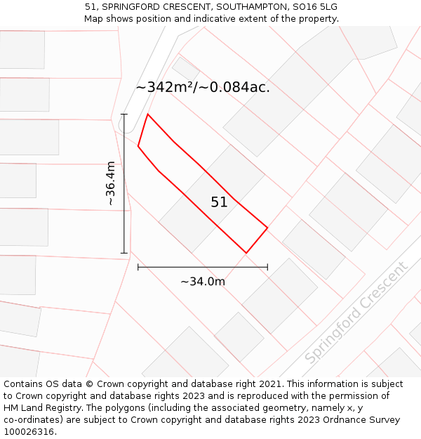 51, SPRINGFORD CRESCENT, SOUTHAMPTON, SO16 5LG: Plot and title map