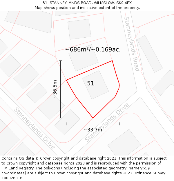 51, STANNEYLANDS ROAD, WILMSLOW, SK9 4EX: Plot and title map