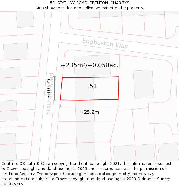 51, STATHAM ROAD, PRENTON, CH43 7XS: Plot and title map