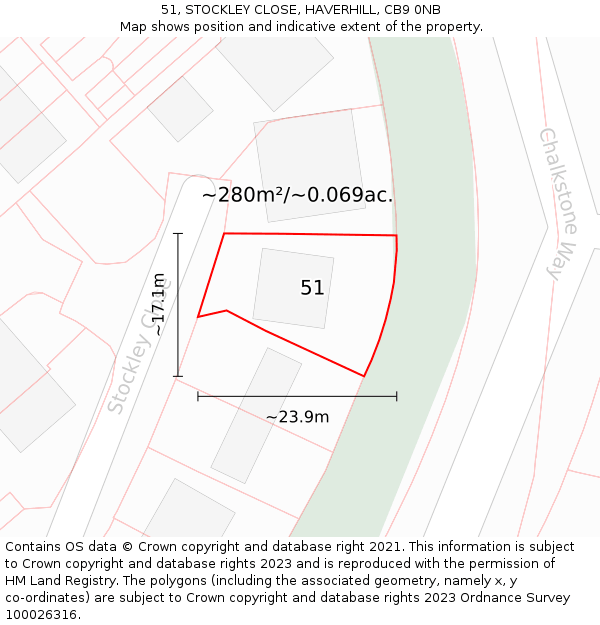 51, STOCKLEY CLOSE, HAVERHILL, CB9 0NB: Plot and title map