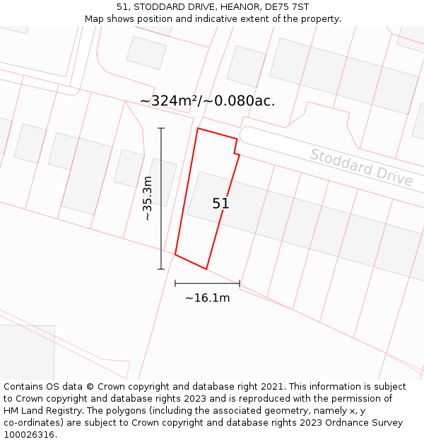 51, STODDARD DRIVE, HEANOR, DE75 7ST: Plot and title map