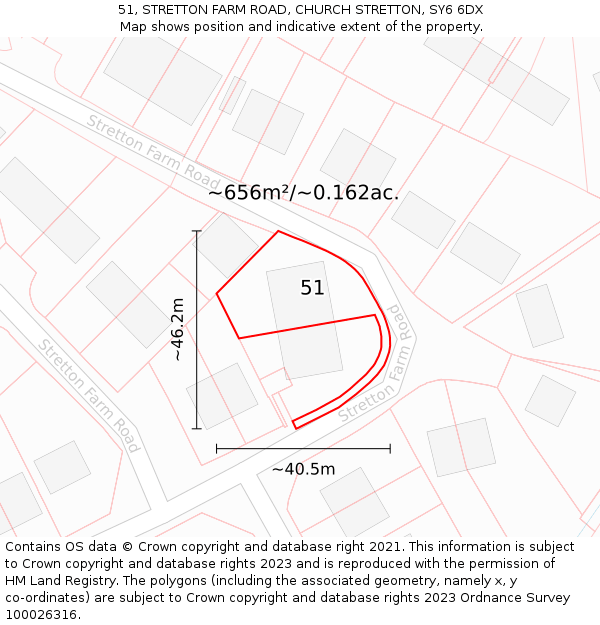 51, STRETTON FARM ROAD, CHURCH STRETTON, SY6 6DX: Plot and title map