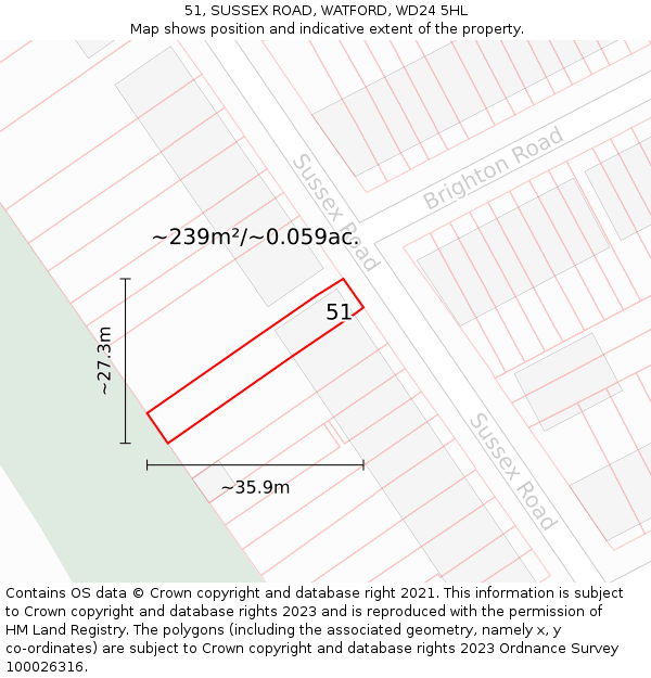 51, SUSSEX ROAD, WATFORD, WD24 5HL: Plot and title map